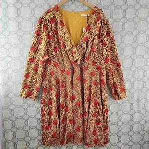 NWT Glamorous Curve Ruffle Wrap Leopard Floral Long Sleeve Shirt Dress 28  -388/